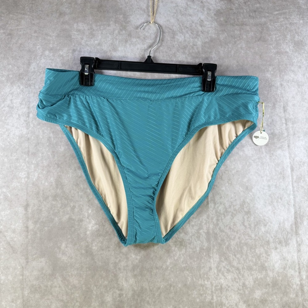 Mynah Swim Bottom Women XXL Teal Hipster Textured Moderate Coverage Lined‎ NWT
